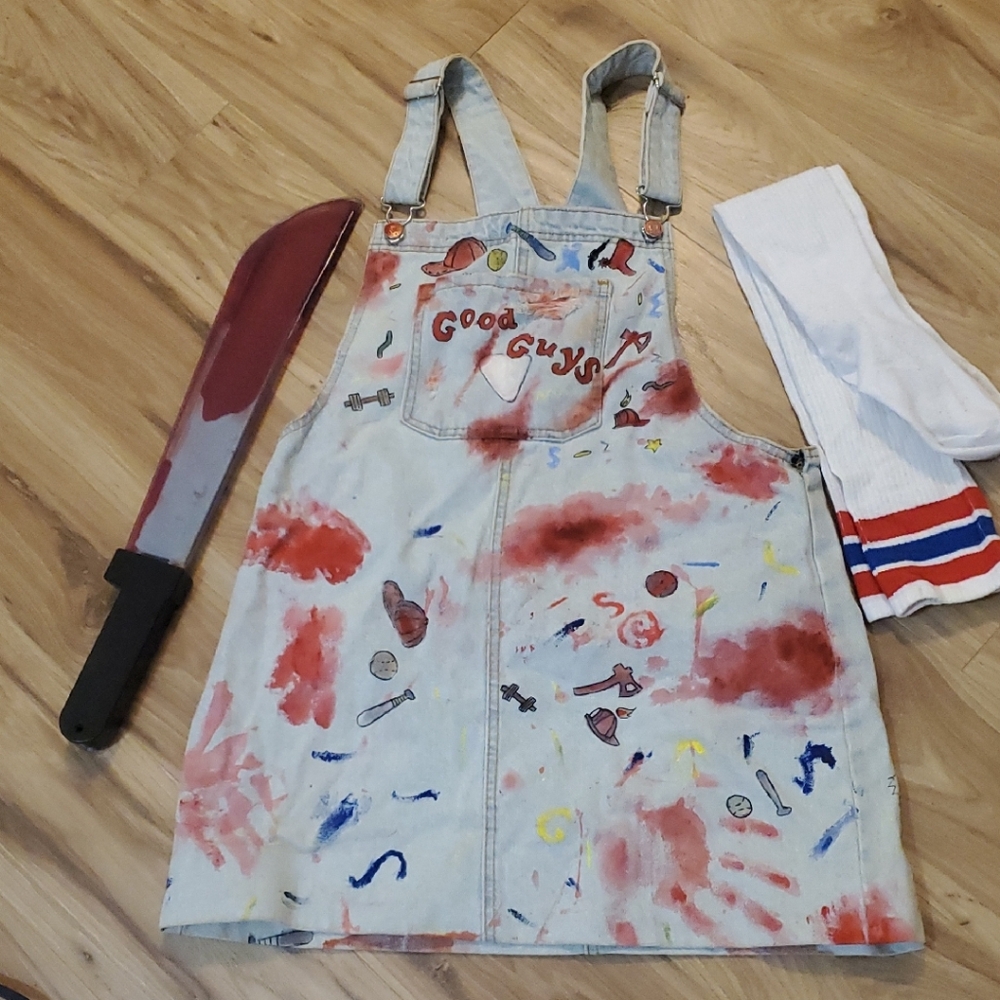Chucky Costume Colorful Graphic Denim Overall Skirt